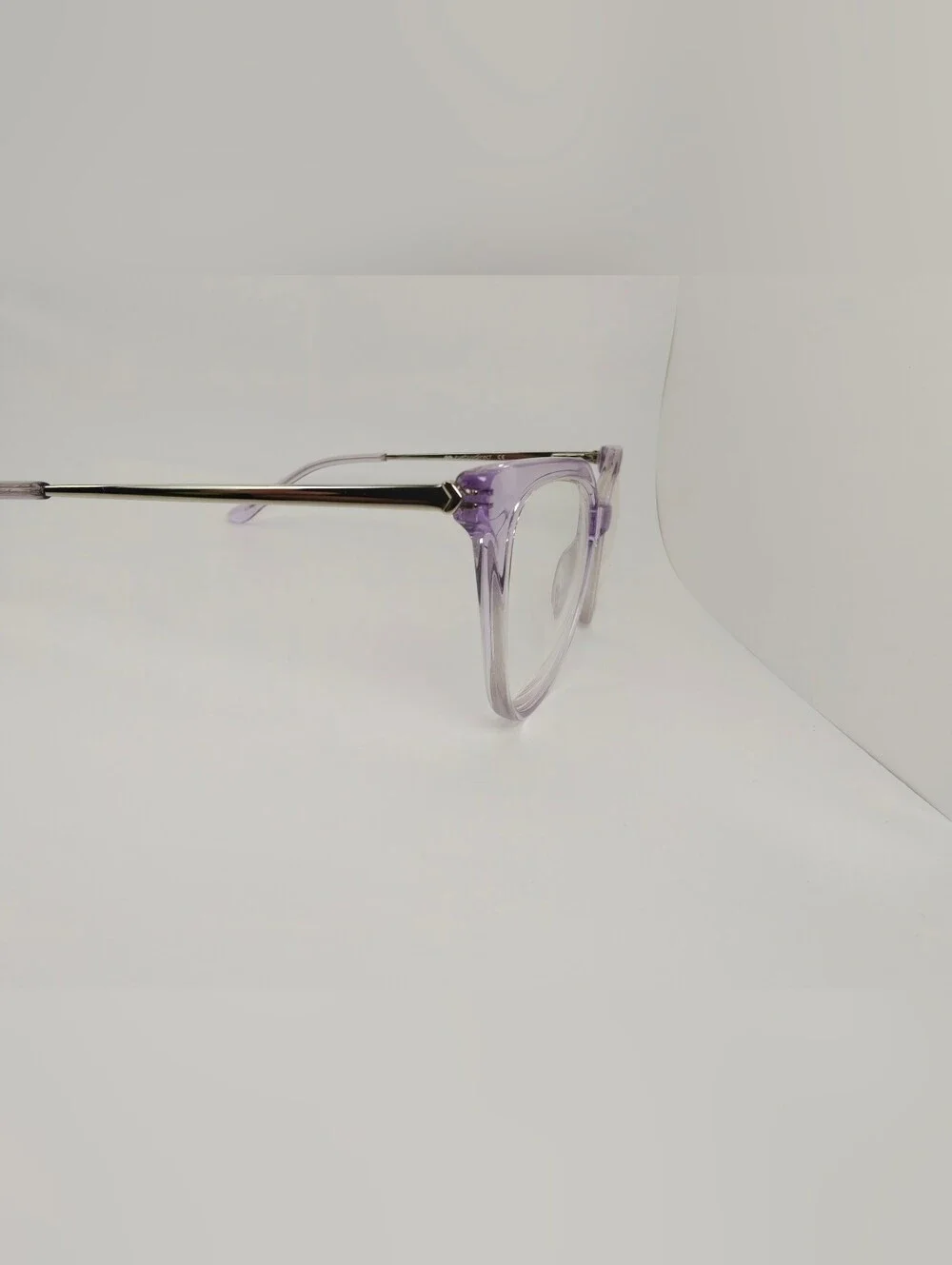 Carolina. Clear Lavender Cat-Eye Pale Gold Meta. Glasses for Women.
